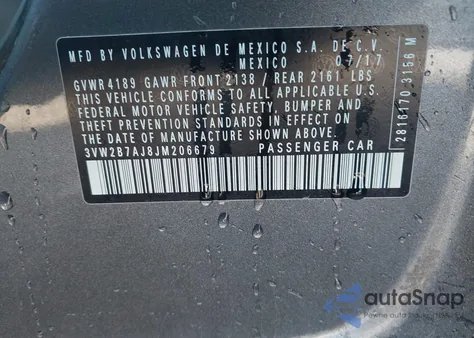 2018 Volkswagen Jetta 1.4T S из США, поврежденный, VIN 3VW2B7AJ8JM206679